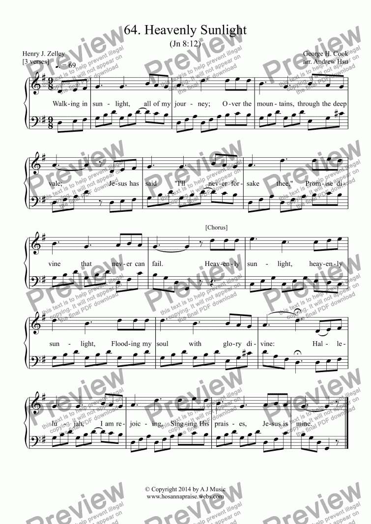 page one of Heavenly Sunlight - Easy Piano 64