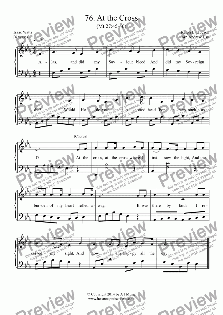 page one of At the Cross - Easy Piano 76