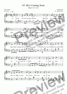 page one of He's Coming Soon - Easy Piano 85