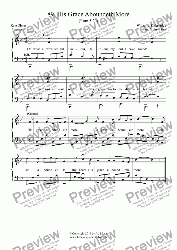 page one of His Grace Aboundeth More - Easy Piano 89
