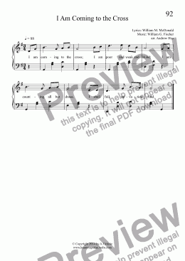 page one of I Am Coming to the Cross - Easy Piano 92B