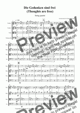 page one of Die Gedanken sind frei - (Thoughts are free) - German Folk Song  - String Quartet