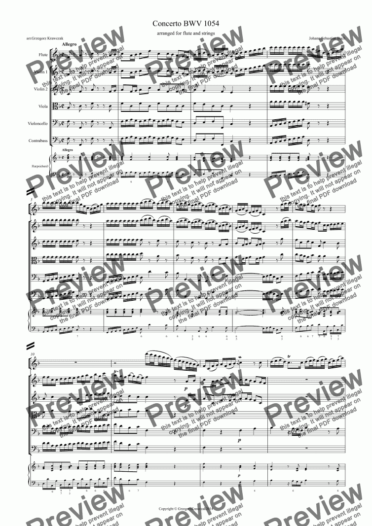 page one of BACH FLUTE CONCERTO after BWV 1054