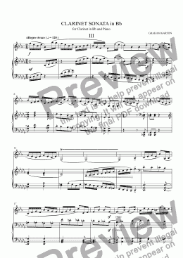 page one of CLARINET SONATA in Bb for Clarinet and Piano - Third Movement - Allegro vivace (transcription of Clarinet in A original) 