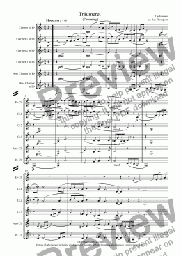 page one of Schumann:Scenes from Childhood (Kinderscenen): 7.Träumerei (Dreaming) arr. clarinet choir