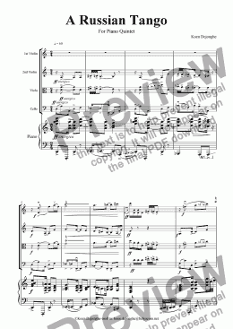 page one of "A Russian Tango For Piano Quintet"