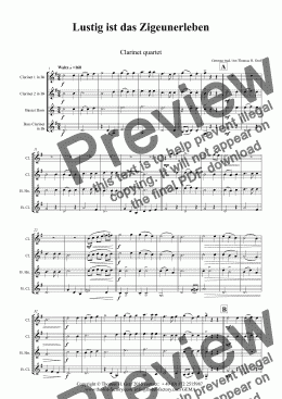 page one of Lustig ist das Zigeunerleben - German Folk Song - Oktoberfest - Clarinet Quartet