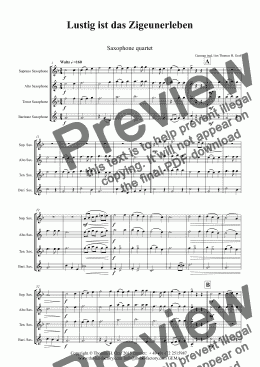 page one of Lustig ist das Zigeunerleben - German Folk Song - Oktoberfest - Saxophone Quartet