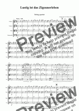 page one of Lustig ist das Zigeunerleben - German Folk Song - Oktoberfest - String Quartet