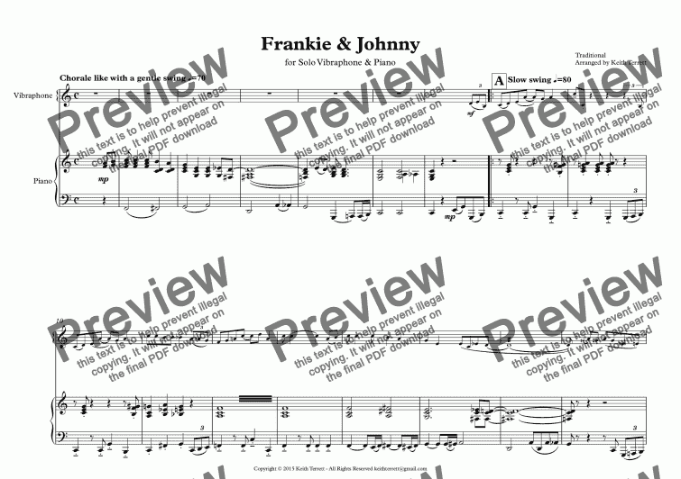 page one of Frankie & Johnny for Vibraphone & Piano