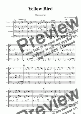 page one of Yellow Bird  - Haitian Folk Song - Calypso - Brass Quartet