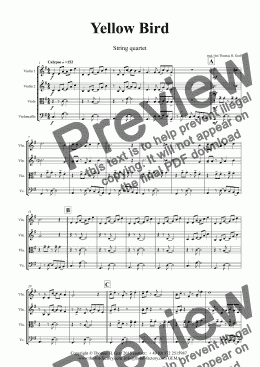 page one of Yellow Bird - Haitian Folk Song - Calypso - String Quartet