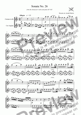 page one of Mozart Sonata No. 26 arr. clarinet and cor anglaise duet