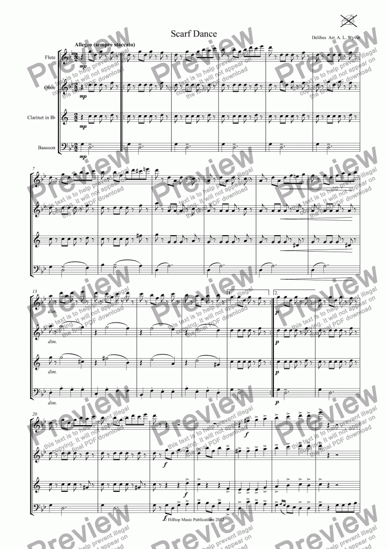 page one of Scarf Dance arr. saxophone quartet