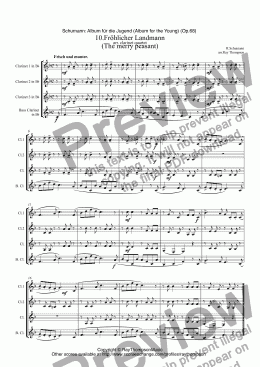 page one of Schumann: Album für die Jugend (Album for the Young) (Op.68)  10.Fröhlicher Landmann  (The merry peasant) arr.clarinet quartet