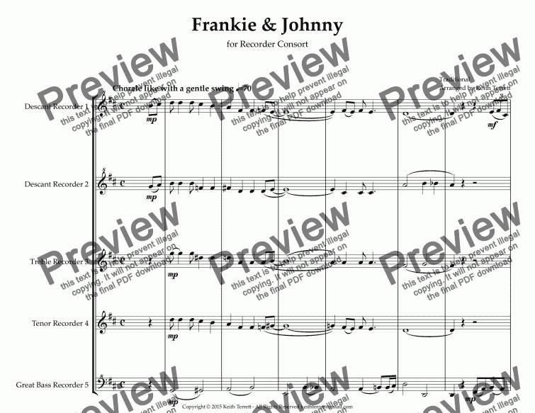 page one of Frankie & Johnny for Recorder Consort