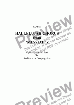 page one of HALLELUJAH CHORUS from ’MESSIAH’ - Optional Unison Part for Audience or Congregation