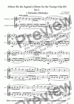page one of Schumann: Album für die Jugend (Album for the Young) (Op.68)  Set I. (Nos. 1,2,3,5,6,7,8,) arr.clarinet duet