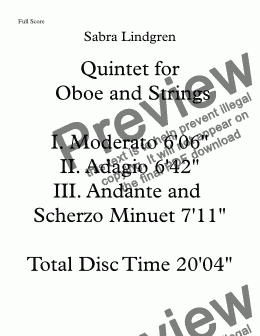 page one of Quintet for Oboe and Strings I. Moderato