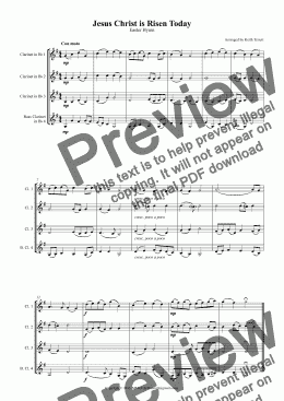 page one of Jesus Christ is Risen Today for Clarinet Quartet (3 Bb & 1 Bass)