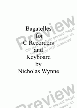 page one of Bagatelles for C recorder and Piano