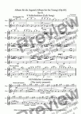 page one of Schumann: Album für die Jugend (Album for the Young) (Op.68)  Set II. (Nos. 9.10.11.13.15.16.17.18)  arr. flute duet