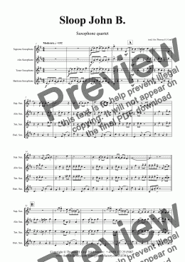 page one of Sloop John B. - Saxophone quartet