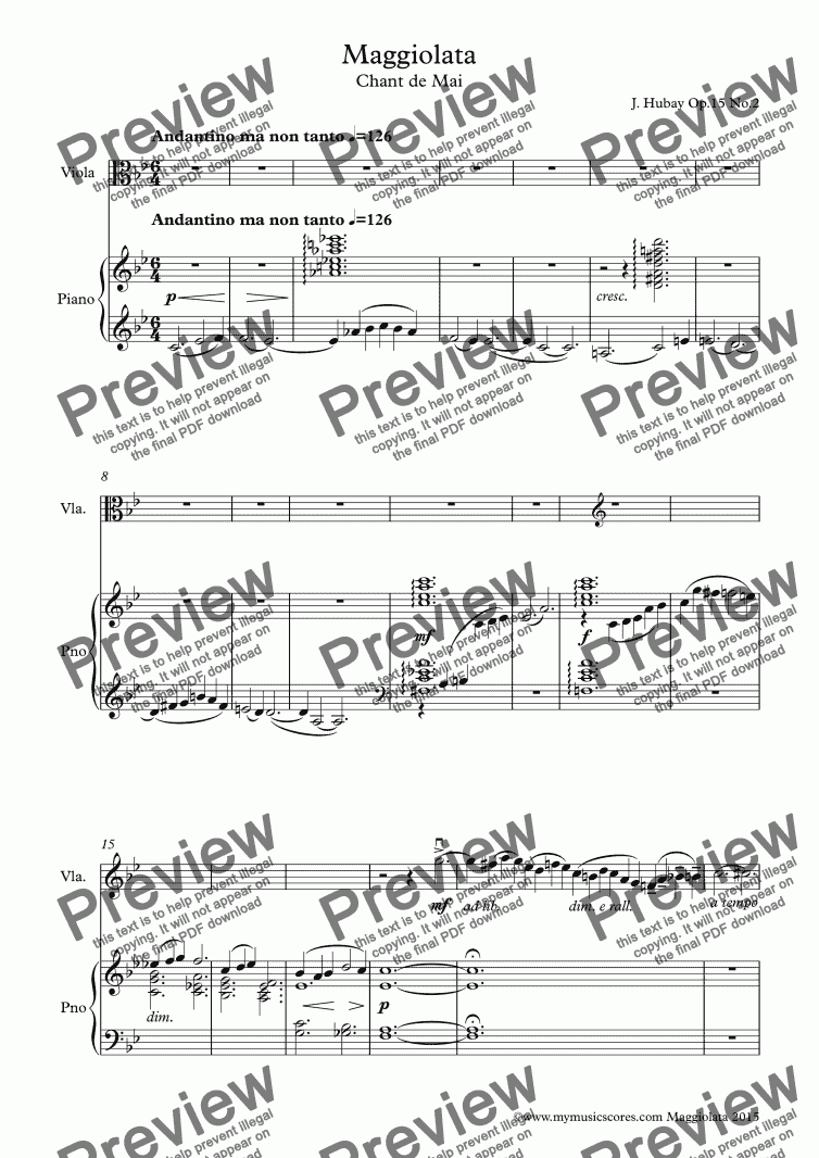 page one of Hubay Maggiolata Op 15 No 2 for Viola and Piano