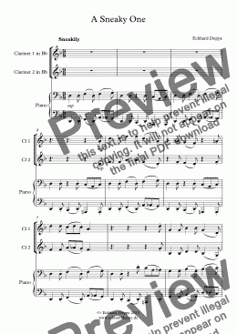 page one of ’A Sneaky One’ Blues (Piano/Clarinets)