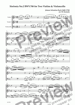 page one of Sinfonia No.2 BWV.788 for Two Violins & Violoncello