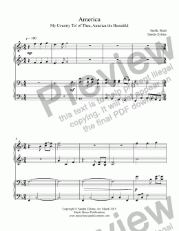 page one of America (piano duet)