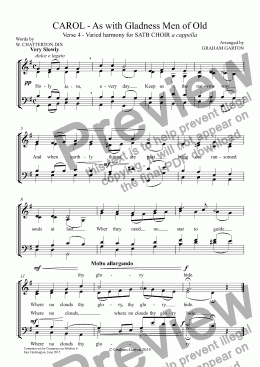 page one of CAROL - ’AS WITH GLADNESS MEN OF OLD’ Verse 4 - slow with varied harmony for SATB CHOIR a cappella