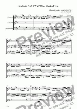 page one of Sinfonia No.3 BWV.789 for Clarinet Trio