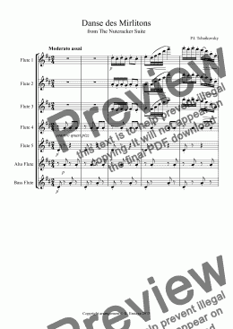 page one of Danse des Mirlitons, Dance of the Reed Flutes from the Nutcracker Suite arranged for flute choir