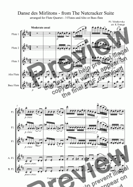 page one of Danse des Mirlitons,  Dance of the Reed Flutes - from The Nutcracker Suite arranged for flute quartet