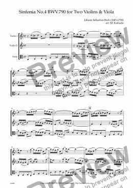 page one of Sinfonia No.4 BWV.790 for Two Violins & Viola