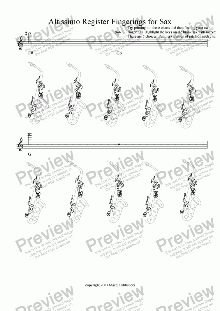 page one of Altissimo Register Fingerings for Sax