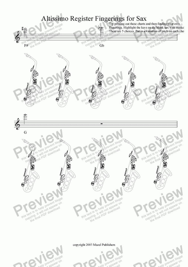 Saxophone Altissimo Finger Chart Pdf