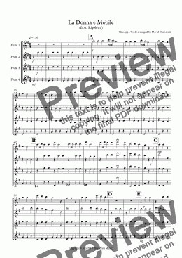 page one of La Donna e Mobile (from Rigoletto) for Flute Quartet