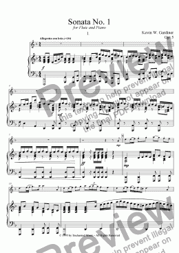page one of Sonata No. 1 for Flute and Piano: I. Allegretto con brio