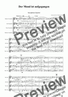 page one of Der Mond ist aufgegangen - German Folk Song - Saxophone Quartet