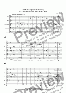 page one of Ravel: Ma Mère L’Oye (Mother Goose) IV. Les entretiens de la Belle et de la Bete (Conversation of Beauty and the Beast) arr.wind quintet