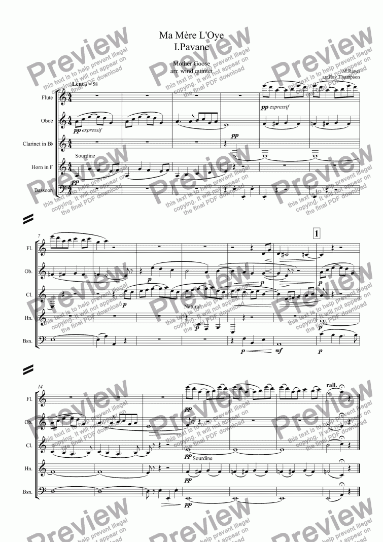 page one of Ravel: Ma Mère L’Oye (Mother Goose) (complete) arr.wind quintet