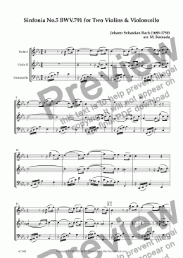 page one of Sinfonia No.5 BWV.791 for Two Violins & Violoncello