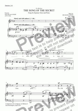 page one of SONG - ’THE SONG OF THE SECRET’ for Soprano Voice and Piano - Words: WALTER de la MARE