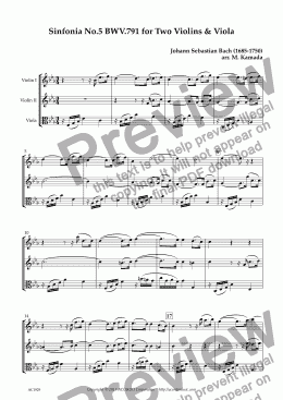page one of Sinfonia No.5 BWV.791 for Two Violins & Viola