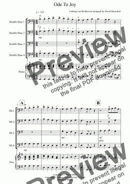 page one of Ode to Joy for Double Bass Quartet