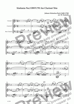 page one of Sinfonia No.5 BWV.791 for Clarinet Trio