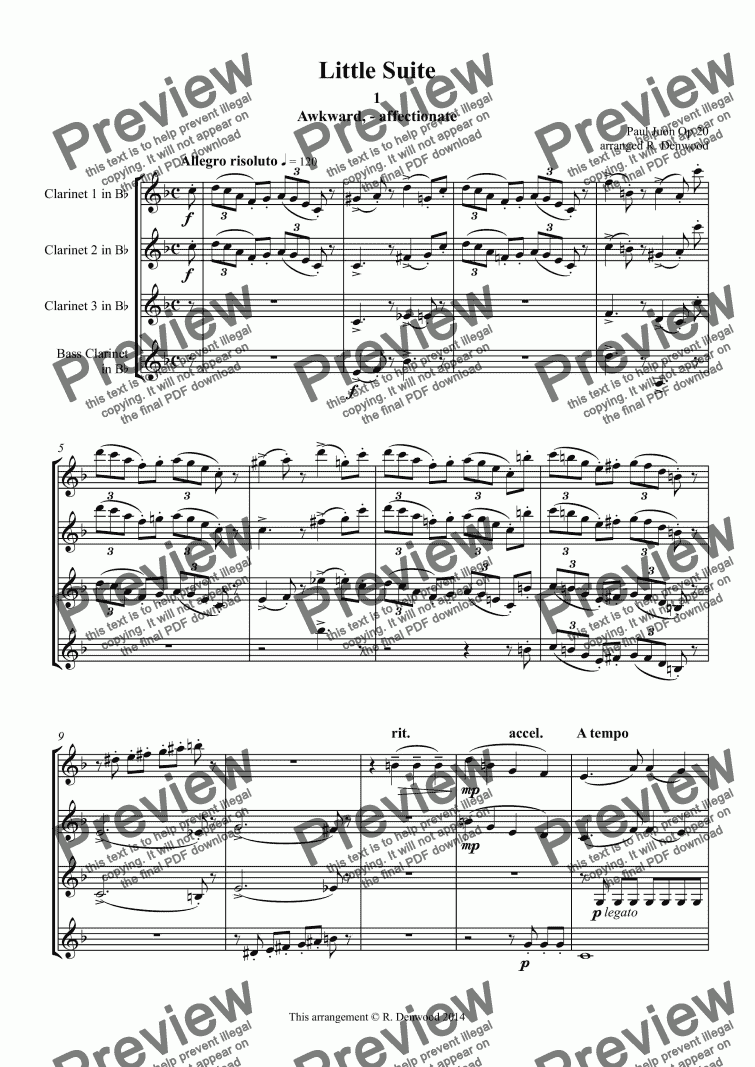 page one of Juon - Little Suite Op20 for clarinet quartet (3Bb and Bass)