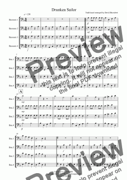 page one of Drunken Sailor for Bassoon Quartet